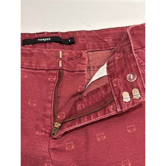 HARPER Maroon Pink Kitty Print 3” Mid Rise Stretch Chino Shorts M - Picture 8 of 8